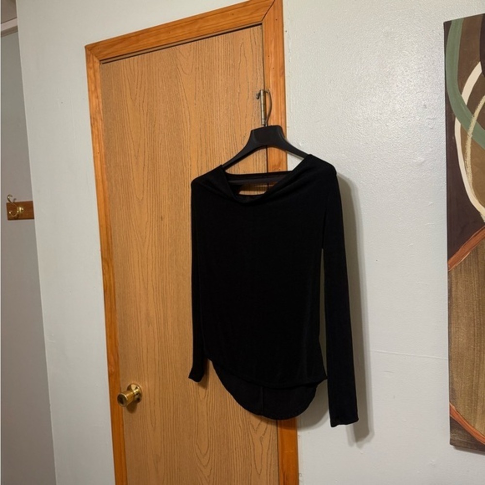 Maurices Small Solid Black Cowlneck Long Sleeve Top w/Caged Back - EUC